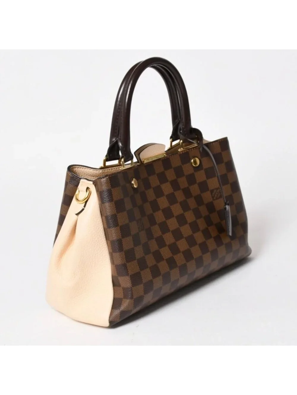 Louis Vuitton Brittany Handbag Damier Canvas Brown Beige Ebene Gold
